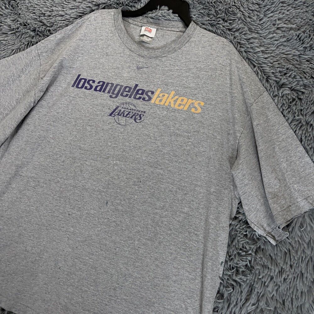 Vintage Nike Team Shirt XXL Gray Los Angeles Lakers Center Swoosh 90's Tee Mens